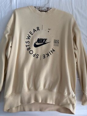 Nike Beige Crewneck Sweatshirt with Black Logo